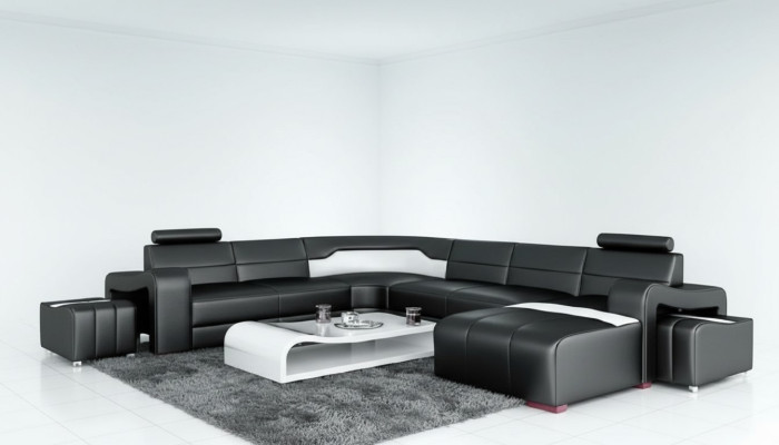 Wohnlandschaft Couch Polster Eck Garnitur Designer Ledersofa Big Sofa USB Neu