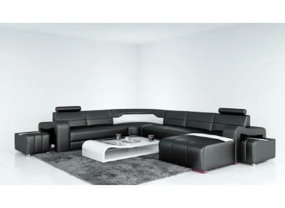 Wohnlandschaft Couch Polster Eck Garnitur Designer Ledersofa Big Sofa USB Neu