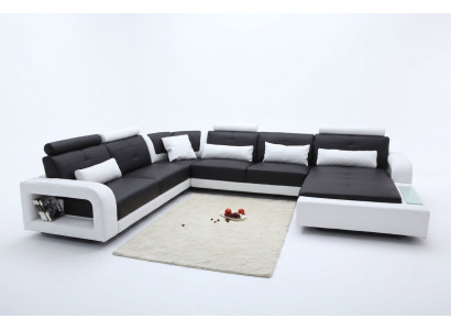 Ecksofa mit USB Polster Sofa Wohnlandschaft Sitz Eck Garnitur Leder Textil H2209