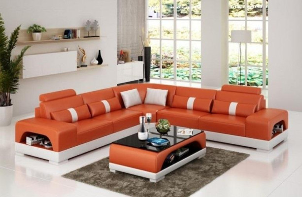 Ecksofa mit USB,Couch Sofa Wohnlandschaft Sitz Eck Garnitur Leder Textil Sandber