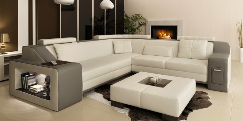 Ecksofa mit USB Leder Textil Sofa Couch Polster Wohnlandschaft L Garnitur Sitz