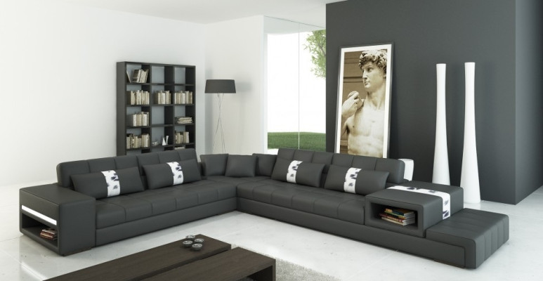 Ecksofa mit USB Couch Sofa Wohnlandschaft Sitz Eck Garnitur Leder Textil Peterso