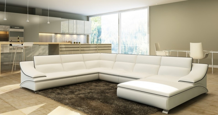 Ecksofa mit USB Ledersofa Polster Wohnlandschaft Couch Sofa Eckgarnitur U Form