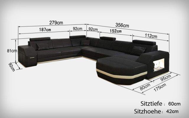 Leder Sofa Couch Polster Eck Sitz Garnitur Wohnlandschaft U Form couchen +USB