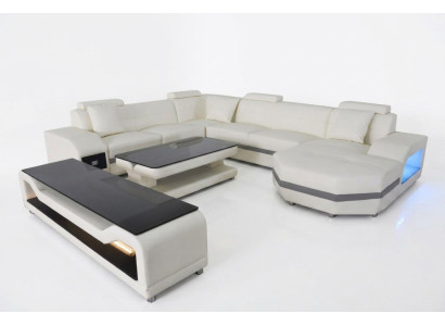 Leder Sofa Couch Polster Eck Sitz Garnitur Wohnlandschaft U Form couchen +USB