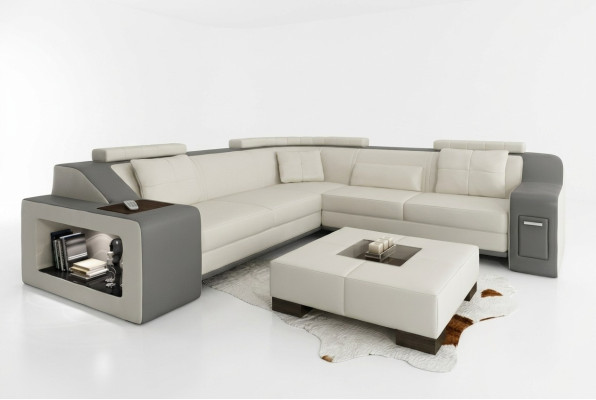 Ecksofa Leder Textil Sofa mit USB Polster Wohnlandschaft L Garnitur Sitz Isching