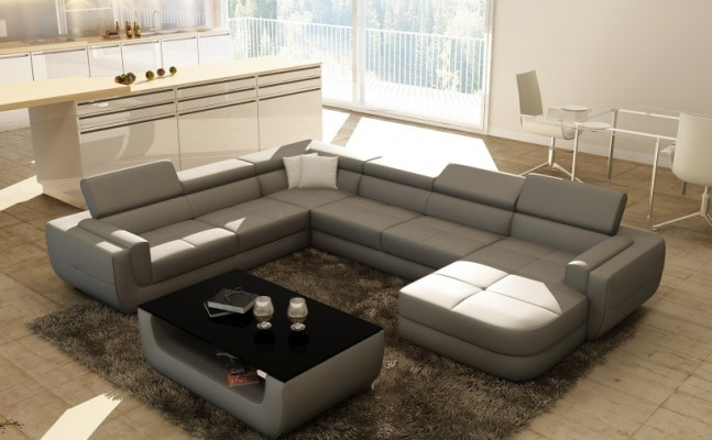 Designersofa Sitz Polster Ecke Ledersofa Wohnlandschaft Sofa mit USB Polster Neu