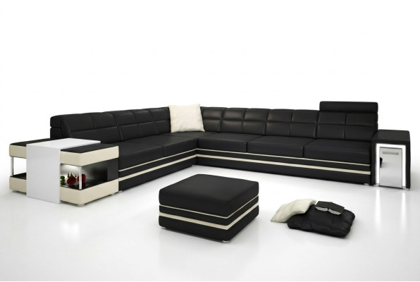 Ecksofa Sofa USB Polster Leder Wohnlandschaft Ecke Garnitur LForm Ledersofa 3026