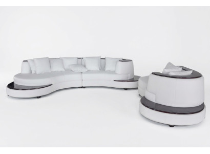 Luxus Runde Wohn Eck Leder Garnitur Landschaft Polster Ecke XXL Rund Sofa USB