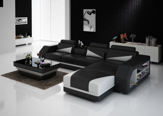 Leder Eck Sofa mit USB,Garnitur Ecke Sofas Couchen Polster Wohnlandschaft Luxus