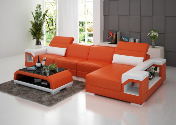 Couchgarnitur Modernes Sofa Ecke Sitzecke Leder Couch Polster Wohnlandschaft USB
