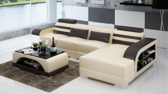 Ledersofa mit USB Wohnlandschaft Ecksofa Eck Garnitur Design Modern Sofa G8033C