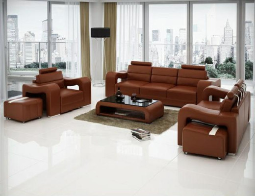 Designer Ledersofa Sofagarnitur USB Sofa Sitz Polster Garnitur 3+2+1 Garnituren