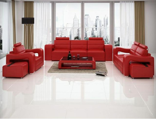 Designer Ledersofa Sofagarnitur USB Sofa Sitz Polster Garnitur 3+2+1 Garnituren