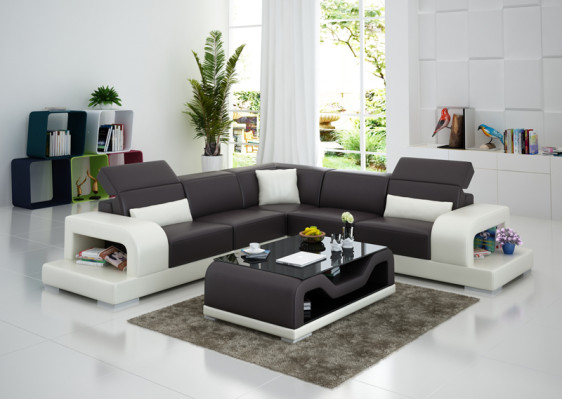 Ledersofa + USB Couch Wohnlandschaft Ecksofa Garnitur Design Modern Sofa Couchen