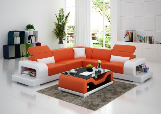 Ledersofa + USB Couch Wohnlandschaft Ecksofa Garnitur Design Modern Sofa Couchen