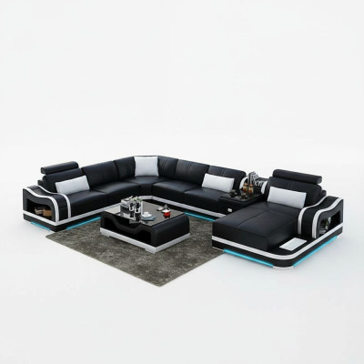 Ledersofa + USB Couch Wohnlandschaft Ecksofa Garnitur Design Modern Sofa Couchen