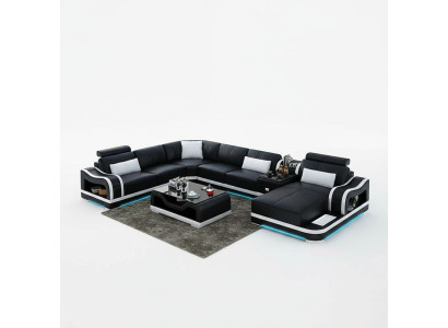 Ledersofa + USB Couch Wohnlandschaft Ecksofa Garnitur Design Modern Sofa Couchen