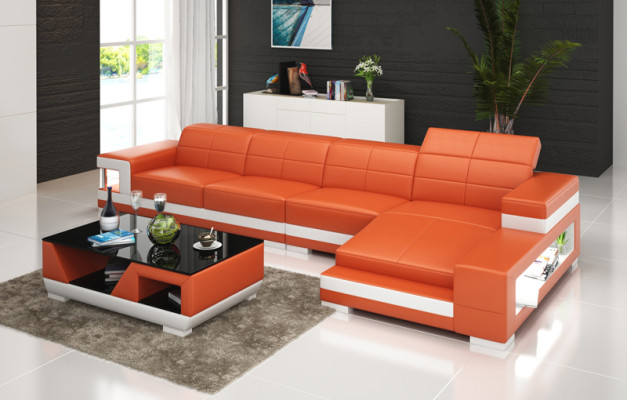 Ledersofa mit USB Wohnlandschaft Ecksofa Eck Garnitur Design Modern Sofa G8017C