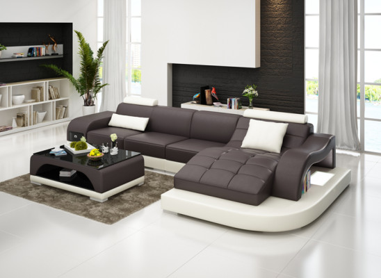 Ledersofa mit USB Wohnlandschaft Ecksofa Eck Garnitur Design Modern Sofa G8009D