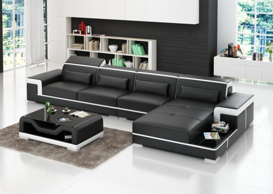 Ledersofa USB Wohnlandschaft Ecksofa Ecke Garnitur Design Moderne Sofa Couch Neu