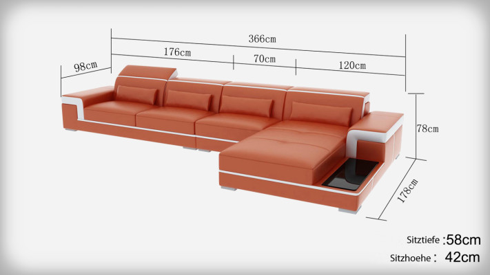 Ledersofa USB Wohnlandschaft Ecksofa Ecke Garnitur Design Moderne Sofa Couch Neu