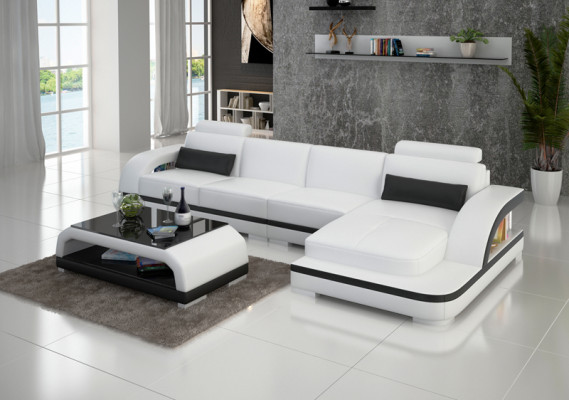 Ledersofa mit USB,Wohnlandschaft Ecksofa Eck Garnitur Design Modern Sofa G8011C