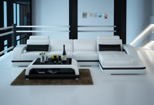 Ledersofa mit USB,Wohnlandschaft Ecksofa Eck Garnitur Design Modern Sofa G8011C