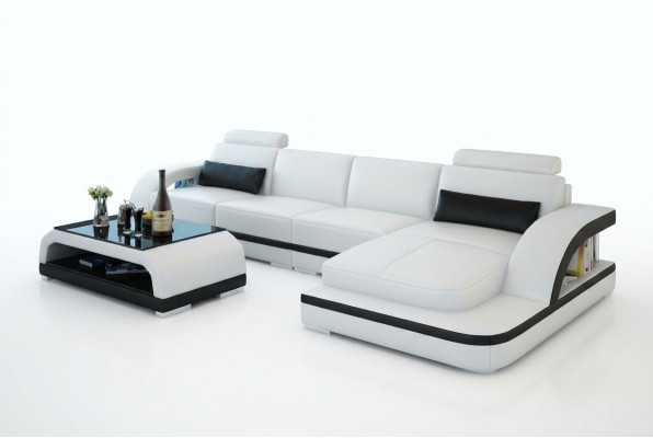Ledersofa mit USB,Wohnlandschaft Ecksofa Eck Garnitur Design Modern Sofa G8011C