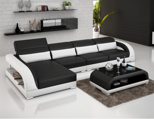 Ledersofa mit USB,Wohnlandschaft Ecksofa Eck Garnitur Design Modern Sofa G8016C