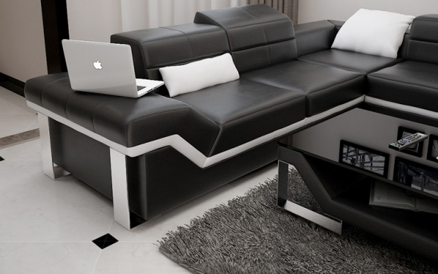 Ledersofa USB Wohnlandschaft Ecksofa Ecke Garnitur Design Sofa Couch K5007B Neu
