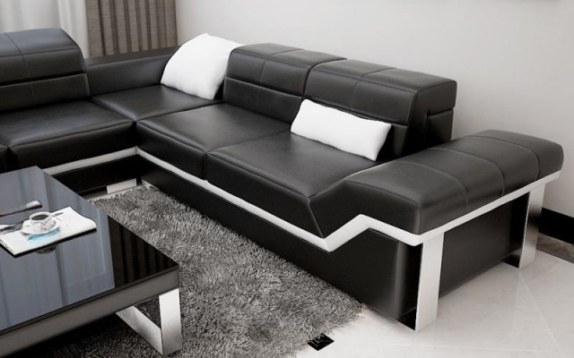 Ledersofa USB Wohnlandschaft Ecksofa Ecke Garnitur Design Sofa Couch K5007B Neu