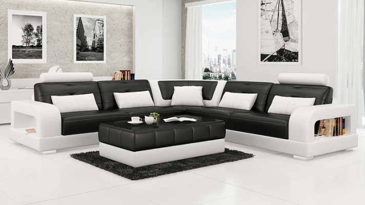 Ledersofa USB Wohnlandschaft Ecksofa Ecke Garnitur Design Sofa Couch L6008B Neu
