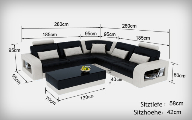Ledersofa USB Wohnlandschaft Ecksofa Ecke Garnitur Design Sofa Couch L6008B Neu