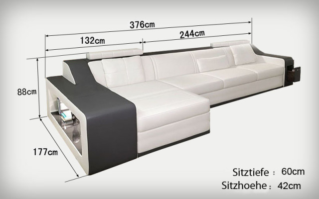 Ledersofa mit USB Wohnlandschaft Ecksofa Eck Garnitur Design Modern Sofa B2017B