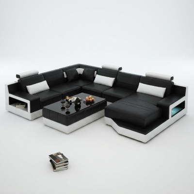 Ledersofa Ecksofa + USB Garnitur Wohnlandschaft Polster U Form Couch Sofa Design