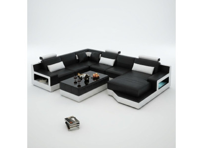 Ledersofa Ecksofa + USB Garnitur Wohnlandschaft Polster U Form Couch Sofa Design