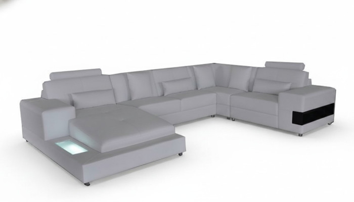 Ledersofa Couch Wohnlandschaft Eck Garnitur Design Modern Sofa U-Form mit USB