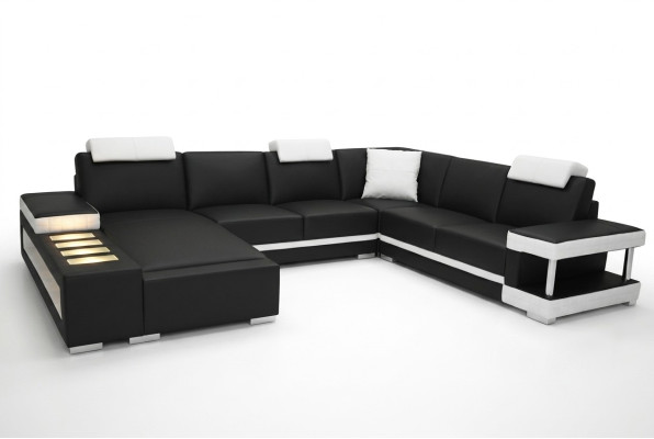 Designer Leder Polster Ecke Sofa mit USB Polster Eck Landschaft Zimmer Big Leder