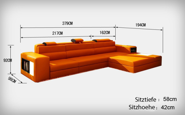 Ledersofa mit USB Wohnlandschaft Ecksofa Eck Garnitur Design Modern Sofa B2006B