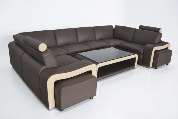 Ledersofa mit USB Wohnlandschaft Ecksofa Eck Garnitur Design Modern Sofa