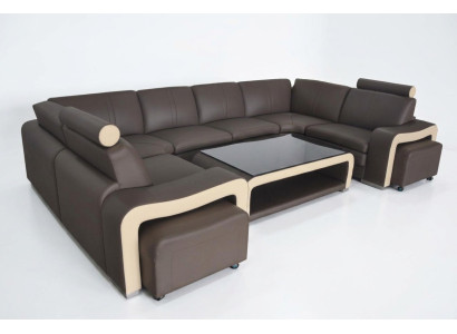 Ledersofa mit USB Wohnlandschaft Ecksofa Eck Garnitur Design Modern Sofa
