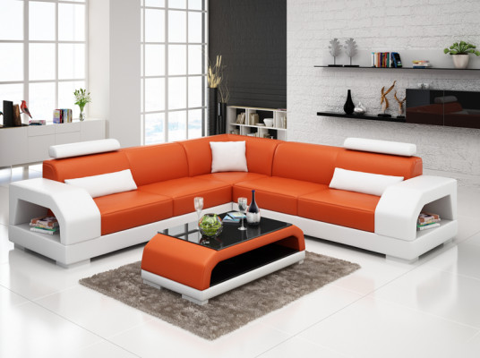 Ledersofa mit USB Wohnlandschaft Ecksofa Eck Garnitur Design Moderne Sofa G8001B