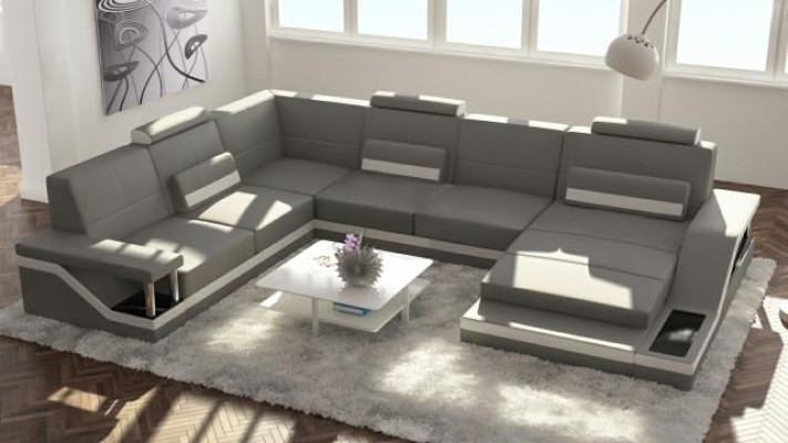 Ledersofa + USB Wohnlandschaft Ecksofa Eck Garnitur Design Couch Sofa Hamburg