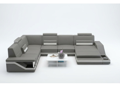 Ledersofa + USB Wohnlandschaft Ecksofa Eck Garnitur Design Couch Sofa Hamburg