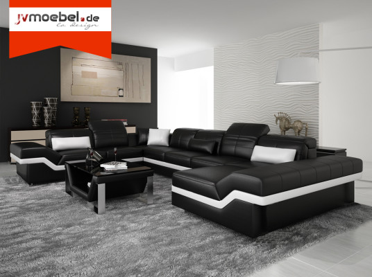 Ledersofa Couch Wohnlandschaft Ecksofa Eck Garnitur Design Modern Sofa mit USB