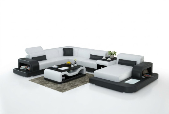 Ecksofa Sofa + USB Polster Wohnlandschaft Polsterecke Designsofa Ledersofa Neu