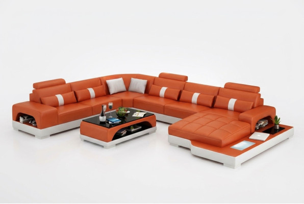 Ledersofa Couch Wohnlandschaft Ecksofa Eck Garnitur Design Modern Sofa mit USB