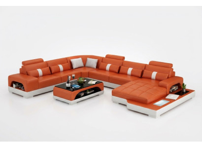 Ledersofa Couch Wohnlandschaft Ecksofa Eck Garnitur Design Modern Sofa mit USB