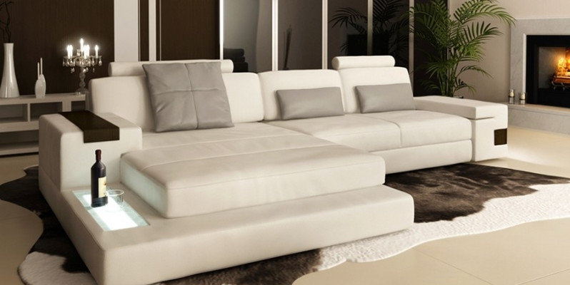 Ledersofa Couch Wohnlandschaft Design Garnitur Modern Ecke Sofa U-Form mit USB
